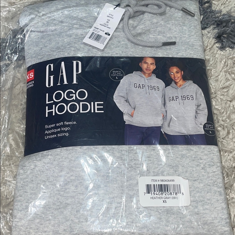 BNWT Unisex GAP Light Gray Logo Hoodie for Women/Men size #XS